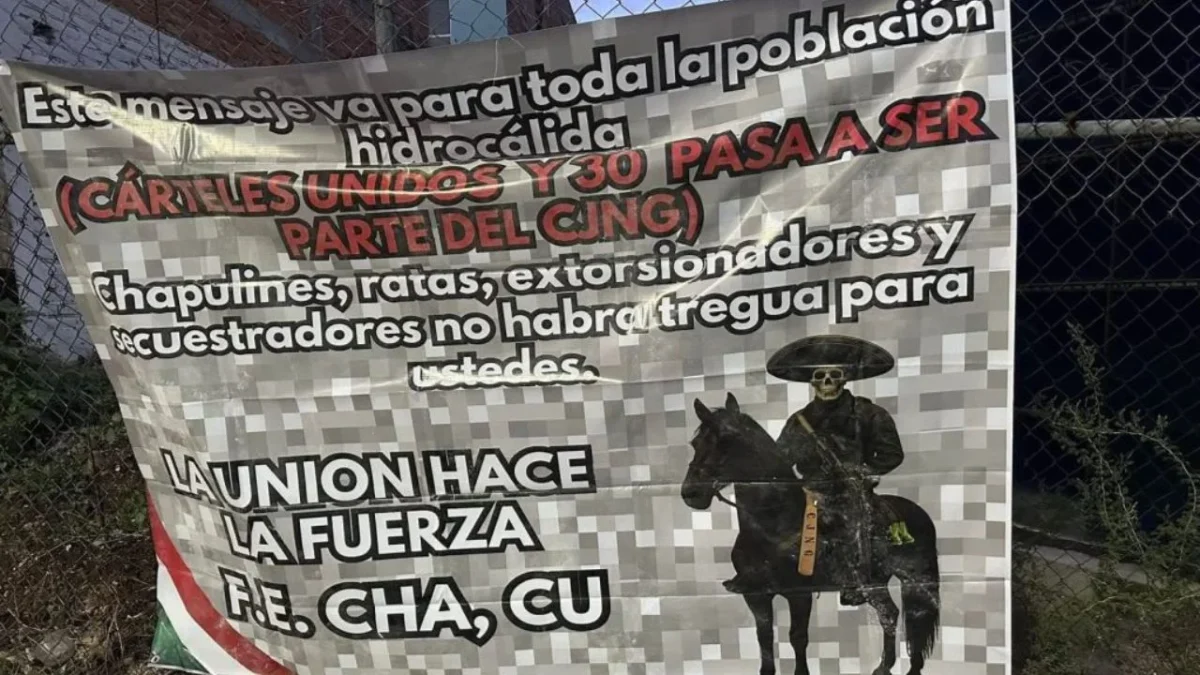 En dEn distintos municipios de Aguascalientes aparecieron “narcomantas” en las que se lee que “Cárteles Unidos” (“CU”) y “30” se aliaron al CJNG. stintos municipios de Aguascalientes aparecieron “narcomantas” en las que se lee que “Cárteles Unidos” (“CU”) y “30” se aliaron al CJNG.