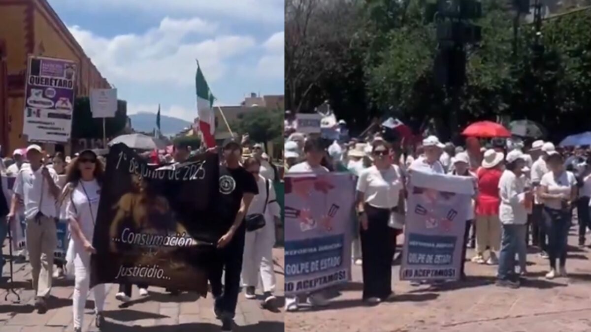 Más de 200 personas marcharon contra la elección judicial en Querétaro.