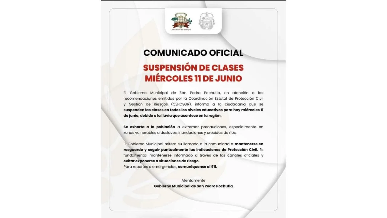 El municipio de San Pedro Pochutla suspendió clases por fuertes lluvias; Protección Civil Estatal asegura que no recomendó dicha directiva.