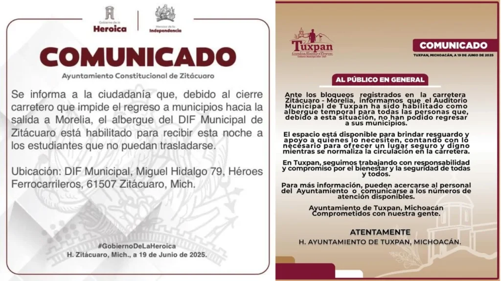 Tras los bloqueos y escalada de violencia en Zitácuaro y Tuxpan, Michoacán, autoridades municipales habilitaron albergues para foráneos.