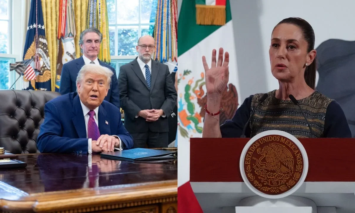 Frente al presidente Trump, la secretaria Noem señaló a la presidenta Sheinbaum, quien respondió en redes sociales poco después.