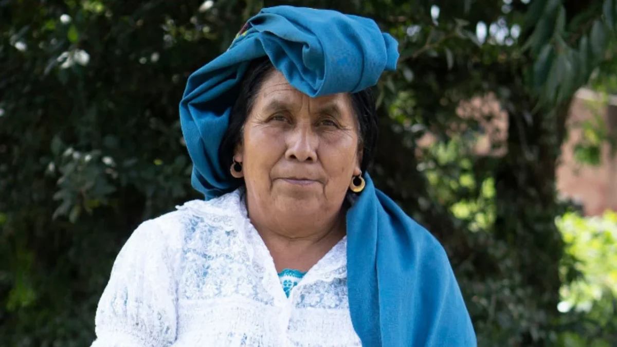 Retrato de la artista textil purépecha Juana Bravo Lázaro