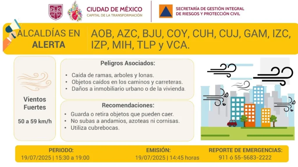 La SGIRPC alertó a diversas alcaldías de la CDMX para tomar precauciones con una doble Alerta Amarilla para las tarde y noche del sábado.