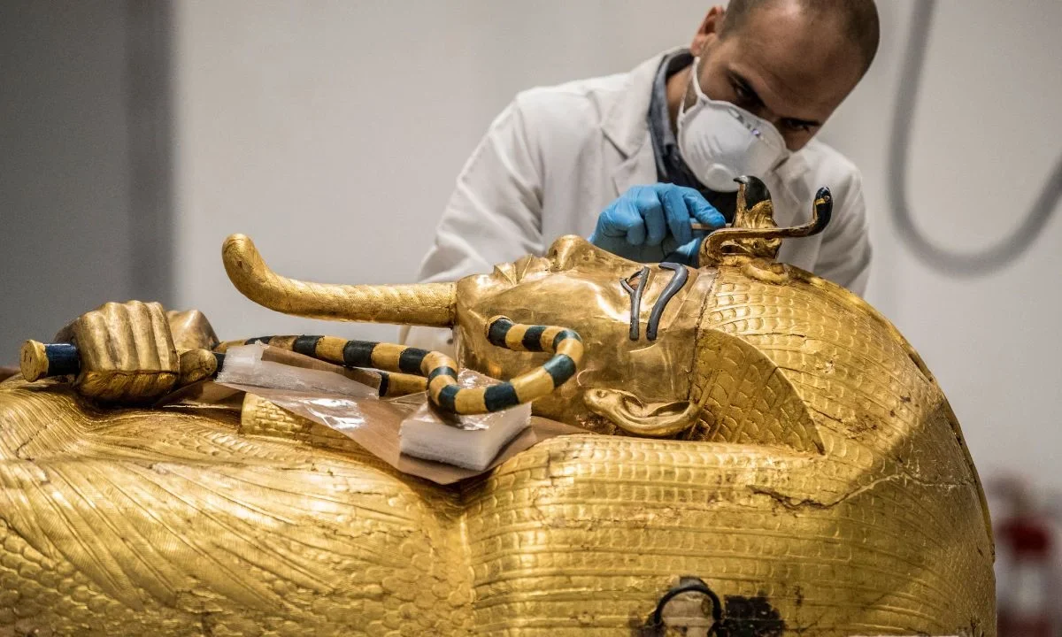 Muchas de las piezas no habían sido intervenidas desde su descubrimiento en 1922 por Howard Carter. Entre ellas se encuentran máscaras funerarias, ataúdes, amuletos, carros ceremoniales y dos fetos momificados.