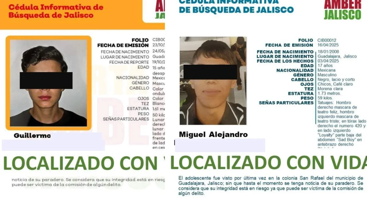 Autoridades localizan con vida a 2 jóvenes de Guadalajara desaparecidos hace 3 y 8 meses.