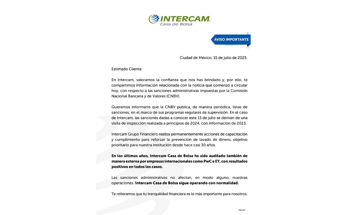 Mientras Vector niega la sanción de México y asegura que es un error informativo, Intercam acepta y asegura que sus operaciones siguen.
