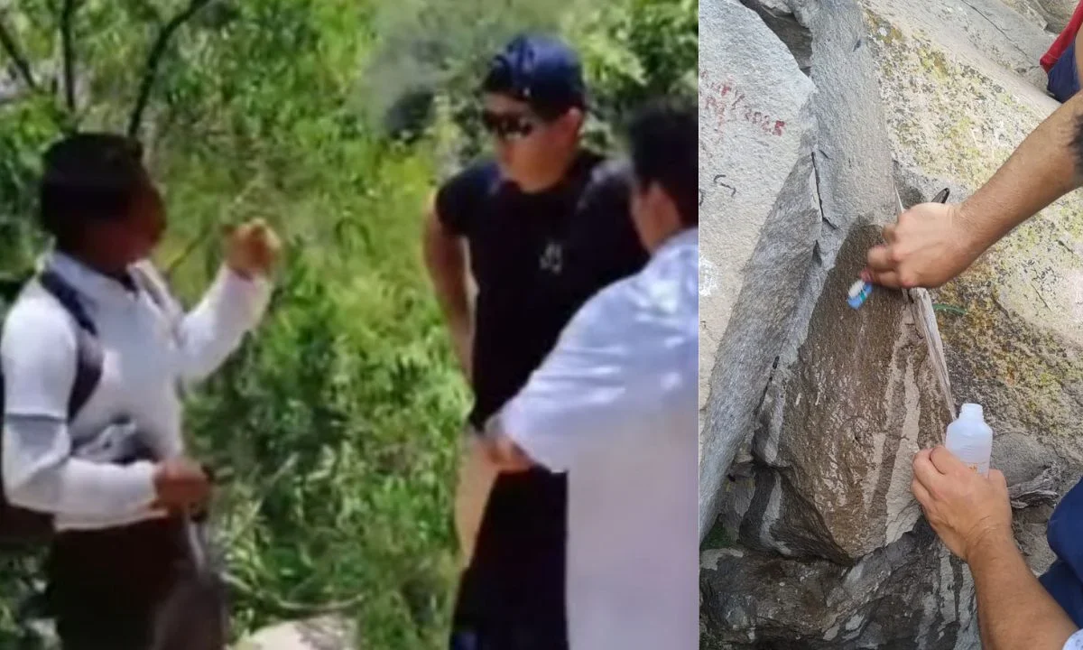 Encaran a turistas estadounidenses por rayar monolito en Peña de Bernal