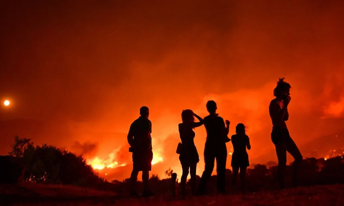 Bomberos trabajan para extinguir un incendio forestal cerca de la ciudad de Patras, en el oeste de Grecia, Europa el 13 de agosto de 2025.